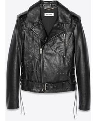 Saint Laurent Motorcycle Jacket In Aged Leather With Studs - Black