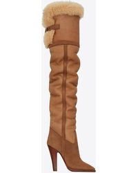 Saint Laurent Tomcat Over-the-knee Boots In Leather, Suede And Shearling - Brown