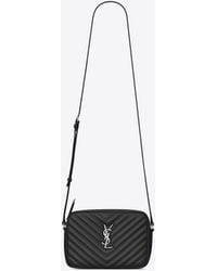 Saint Laurent - Lou kameratasche aus gestepptem leder schwarz - Lyst