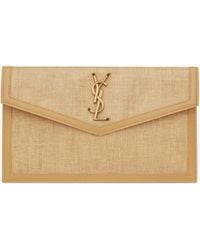 Saint Laurent - Uptown Leather-trimmed Raffia Pouch - Lyst