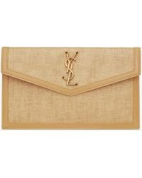 Saint Laurent - Uptown Beutel Aus Raffiabast Mit Lederbesätzen - Lyst
