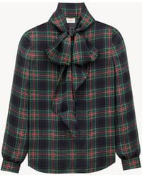 Saint Laurent - Pussy-Bow Checked Silk-Chiffon Blouse - Lyst