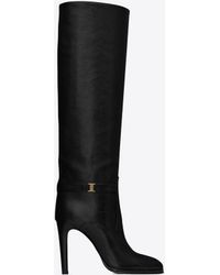 Saint Laurent - Diane Kniehohe Stiefel Aus Leder Mit Logodetail - Lyst