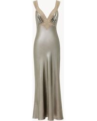 Saint Laurent - Kleid Mit V-Ausschnitt Aus Seidencharmeuse One Sizend Spitze - Lyst
