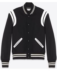 Saint Laurent Blouson aviateur noir et blanc Teddy