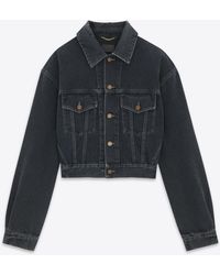 Saint Laurent - 80's Jacket In Dark Blue Black Denim - Lyst