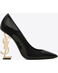 Saint Laurent Opyum Court Shoes With Gold-toned Heel In Patent Leather - Black