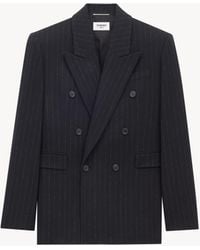 Saint Laurent - Veste En Flanelle De Laine Brossée Et Cachemire À Double Boutonnage - Lyst