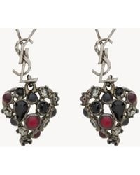 Saint Laurent - Cassandre Crystal Heart Earrings - Lyst