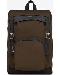 Saint Laurent City Flap Backpack In Econyl®, Smooth Leather And Nylon - Brown