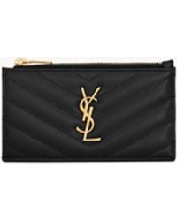 Saint Laurent - Monogram Matelasse Lambskin Leather Card Holder - Lyst