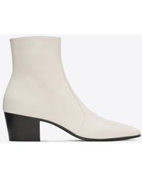 Saint Laurent - Vassili stiefel mit reißverschluss aus glattleder weiß - Lyst