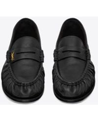 Saint Laurent - Le Loafer Penny Slippers In Shiny Creased Leather - Lyst