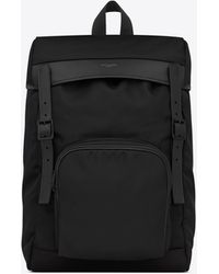 Saint Laurent City Flap Backpack In Econyl®, Smooth Leather And Nylon - Black