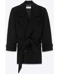 Saint Laurent - Kurzer mantel aus wolle schwarz - Lyst