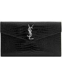 Saint Laurent - Uptown Pochette En Cuir Brillant Embossé Crocodile - Lyst