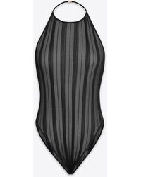 Saint Laurent - Backless Bodysuit In Striped Knit - Lyst