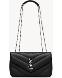 Saint Laurent - Loulou Small Matelassé Aus Lammleder Schwarz - Lyst