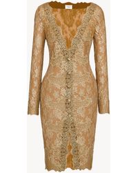 Saint Laurent - Cassandre Buttoned Lace Midi Dress - Lyst
