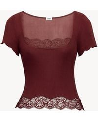 Saint Laurent - Cropped Leavers Lace-Trimmed Ribbed Silk-Jersey Top - Lyst