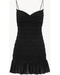 Saint Laurent - Gesmoktes Kleid Aus Seiden-Musselin-Crêpe Schwarz - Lyst
