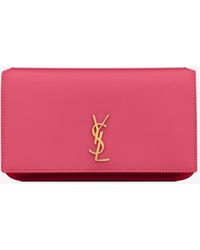 Saint Laurent Monogram Phone Holder With Strap In Smooth Leather - Pink
