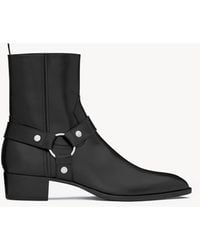 Saint Laurent - Wyatt Harness Boots En Cuir Lisse - Lyst