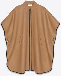 Saint Laurent Cape In Cashmere With Leather Piping - Natural