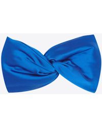 Blue Saint Laurent Twisted Padded Headband In Silk Satin in Sapphire hair clips and hair accessories Womens Accessories Headbands 