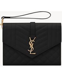 Saint Laurent - Envelope Flap Pouch In Mix Matelassé Grain De Poudre Embossed Leather - Lyst