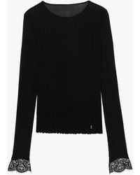 Saint Laurent - Cassandre Lace-Cuff Top - Lyst