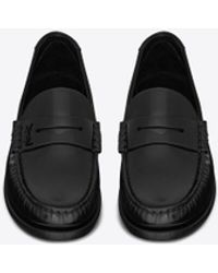Saint Laurent - Le loafer monogram penny slippers aus glattleder schwarz - Lyst