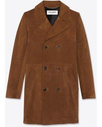 Saint Laurent Oversized Double-breasted Coat In Vintage Suede - Brown