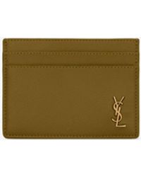 Saint Laurent Tiny Monogram Card Case In Grained Leather - Green