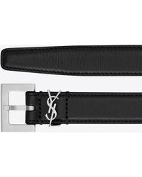 Saint Laurent Narrow Monogram Belt With Square Buckle In Smooth Leather - Black