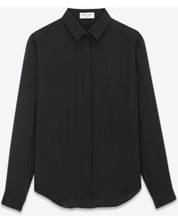 Saint Laurent - Hemd aus matter nd glänzender seide mit cassandre streifen schwarz - Lyst