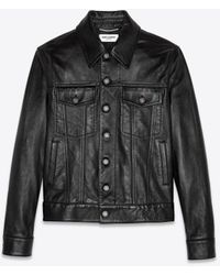 Saint Laurent - Jacke im jeansjacken-style aus schwarzem glattleder mit knöpfen schwarz - Lyst