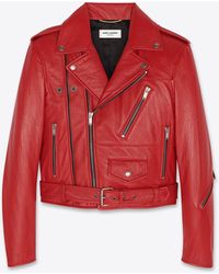 Saint Laurent Motorcycle Jacket In Lambskin - Red