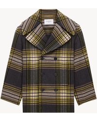 Saint Laurent - Caban En Laine Tartan - Lyst