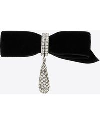Saint Laurent Rhinestone Knot And Drop Brooch In Metal And Velvet in Black for Men Mens Jewellery Brooches 