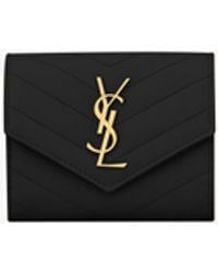 Saint Laurent - Ysl Monogram Trifold Wallet In Grained Leather - Lyst