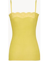 Saint Laurent - Lace-Trimmed Ribbed Tank Top - Lyst