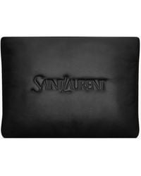 Saint Laurent - Pochette Rembourrée Noire En Cuir Avec Logo - Lyst