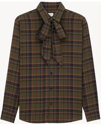 Saint Laurent - Chemise Cassandre À Lavallière En Coton À Motif Écossais - Lyst