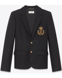 Saint Laurent Blazer en feutre et écusson - Noir