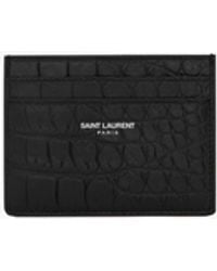 Saint Laurent - Black Leather Crocodile Embossed Card Holder - Lyst