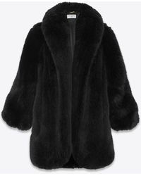 Saint Laurent Oversized Shoulder Fox Fur Coat in Blue | Lyst