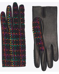 Saint Laurent Gloves In Multicolour Tweed And Leather - Black
