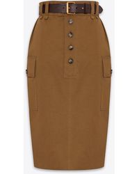 Saint Laurent - Cassandre Pencil Skirt In Cotton Twill - Lyst