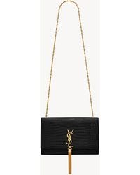 Saint Laurent - Kate Medium-Tasche Aus Schwarzem Leder Mit Krokodilleder-Effekt One Sizend Quaste - Lyst
